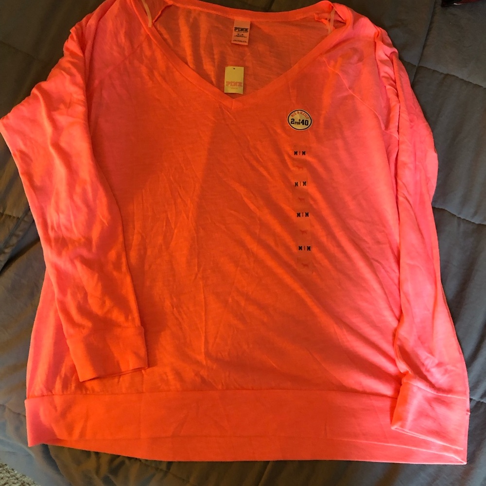 PINK Victoria's Secret Neon Pink V-Neck Tee